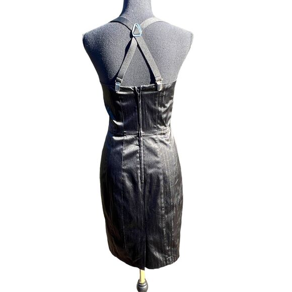 Y2K Betsey Johnson Black Pinstripe Satin Suspender Dress Whimsey Goth Grunge 4 - Picture 6 of 9